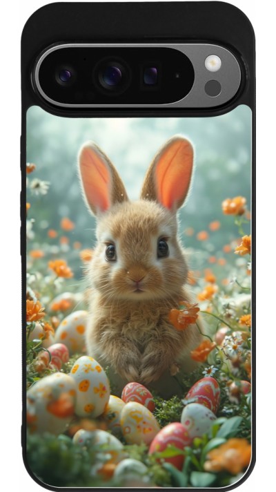 Google Pixel 9 Pro XL Case Hülle - Silikon schwarz Easter 2026 Rabbit in the garden