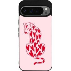 Google Pixel 9 Pro XL Case Hülle - Silikon schwarz Leopard with hearts 2026