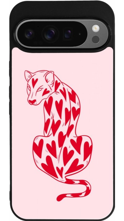 Google Pixel 9 Pro XL Case Hülle - Silikon schwarz Leopard with hearts 2026