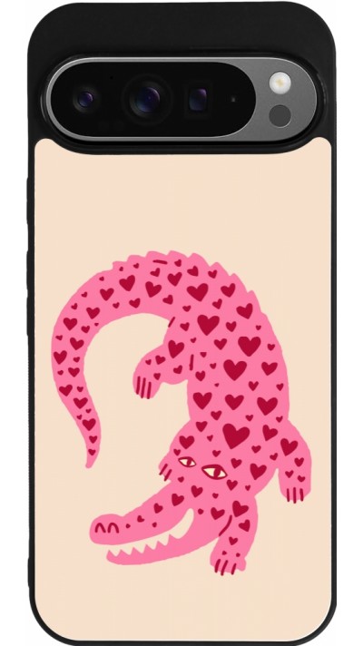 Google Pixel 9 Pro XL Case Hülle - Silikon schwarz Pink crocodile 2026