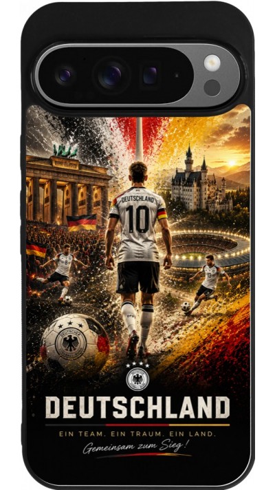 Coque Google Pixel 9 Pro XL - Silicone rigide noir Football Allemagne splash 2026