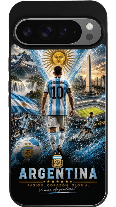 Coque Google Pixel 9 Pro XL - Silicone rigide noir Football Argentine splash 2026