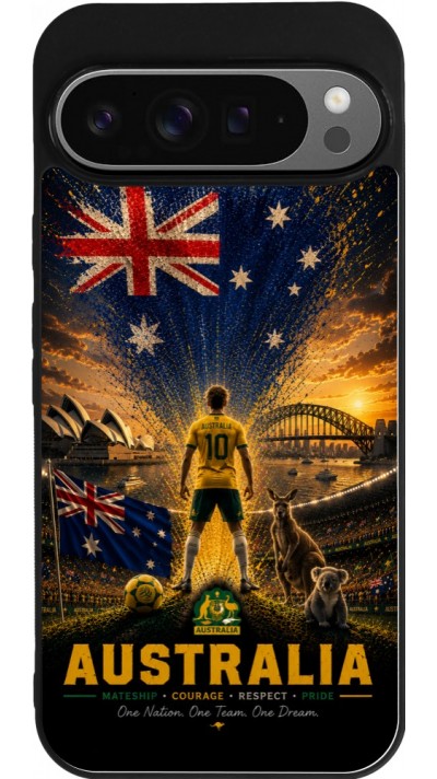 Coque Google Pixel 9 Pro XL - Silicone rigide noir Football Australie splash 2026