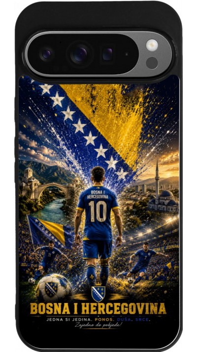 Coque Google Pixel 9 Pro XL - Silicone rigide noir Football Bosnie-Herzégovine splash 2026