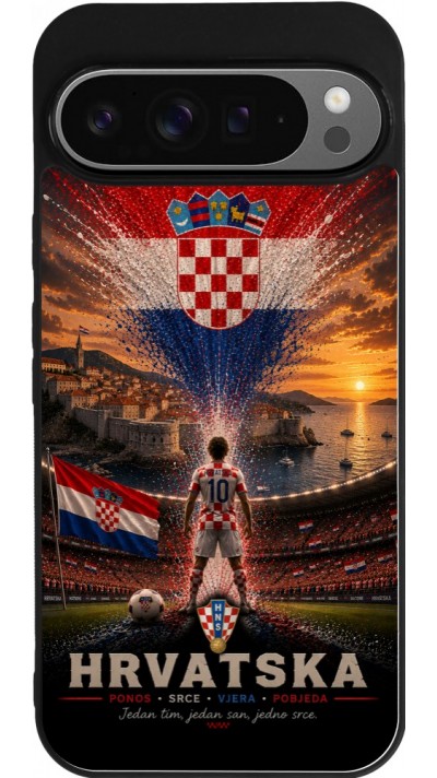 Coque Google Pixel 9 Pro XL - Silicone rigide noir Football Croatie splash 2026