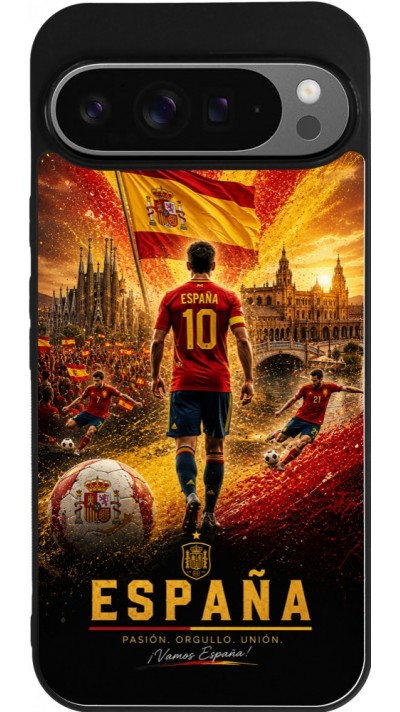 Coque Google Pixel 9 Pro XL - Silicone rigide noir Football Espagne splash 2026
