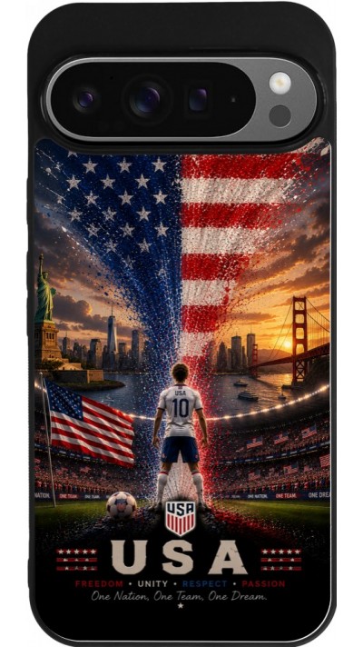 Coque Google Pixel 9 Pro XL - Silicone rigide noir Football États-Unis splash 2026