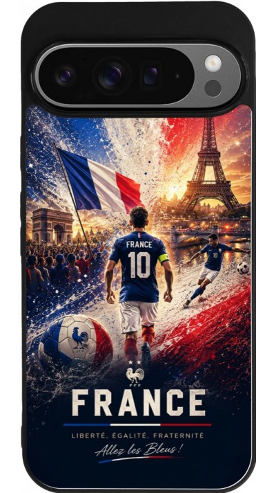 Coque Google Pixel 9 Pro XL - Silicone rigide noir Football France splash 2026