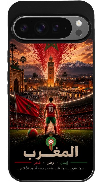 Coque Google Pixel 9 Pro XL - Silicone rigide noir Football Maroc splash 2026