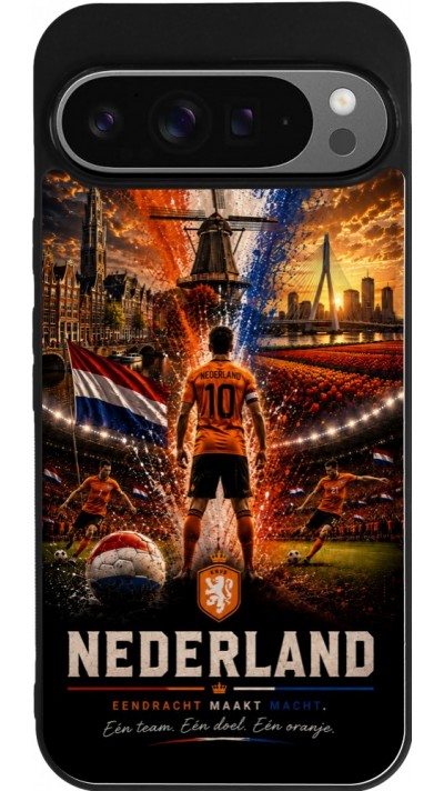 Coque Google Pixel 9 Pro XL - Silicone rigide noir Football Pays-Bas splash 2026