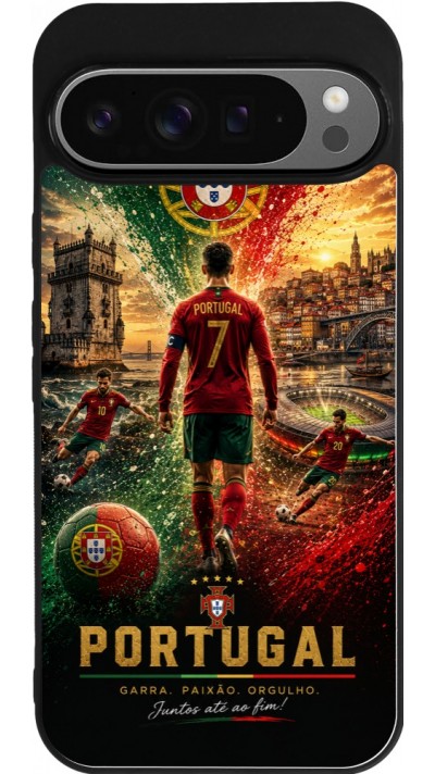 Coque Google Pixel 9 Pro XL - Silicone rigide noir Football Portugal splash 2026