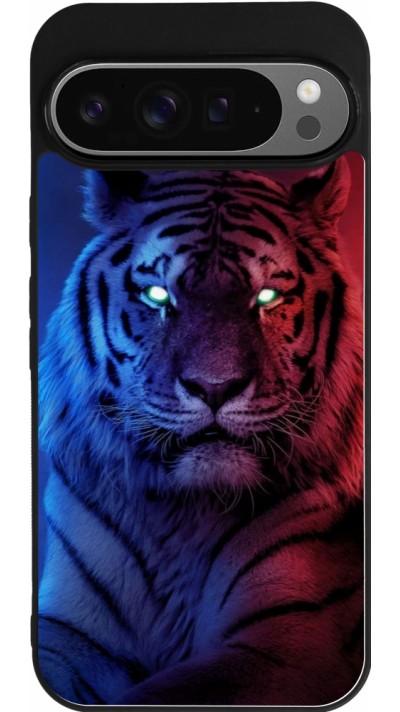 Coque Google Pixel 9 Pro XL - Silicone rigide noir Tiger Blue Red