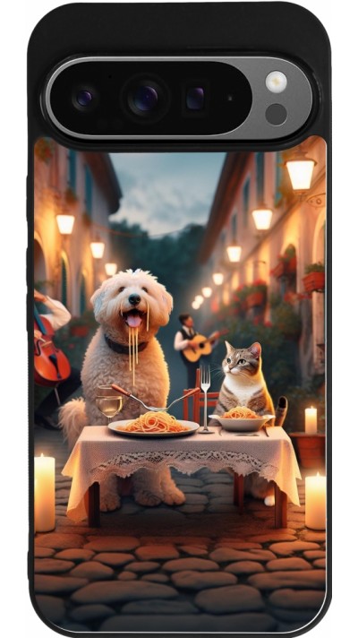 Coque Google Pixel 9 Pro XL - Silicone rigide noir Valentine 2024 Dog & Cat Candlelight