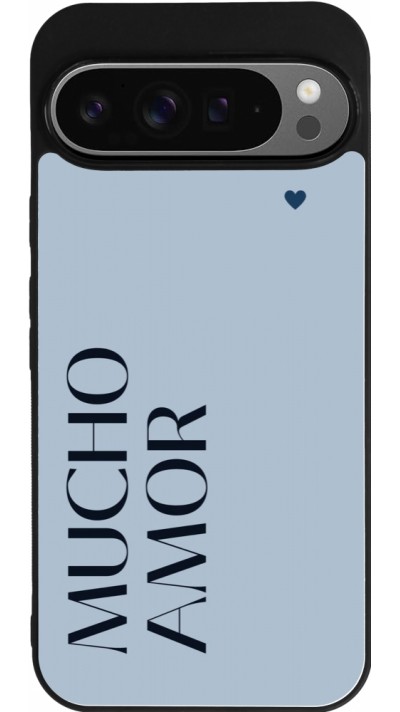 Coque Google Pixel 9 Pro XL - Silicone rigide noir Valentine 2024 mucho amor azul