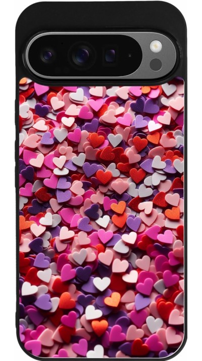 Coque Google Pixel 9 Pro XL - Silicone rigide noir Valentine 2025 Confetti