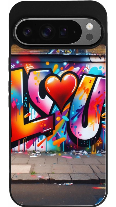 Coque Google Pixel 9 Pro XL - Silicone rigide noir Valentine 2025 Love U Tag