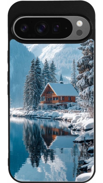 Google Pixel 9 Pro XL Case Hülle - Silikon schwarz Winter 25 Winter house forest day
