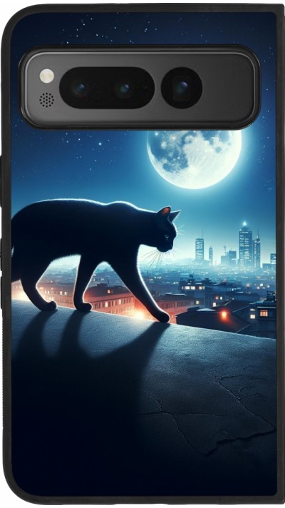 Google Pixel Fold Case Hülle - Silikon schwarz Schwarze Katze unter dem Vollmond
