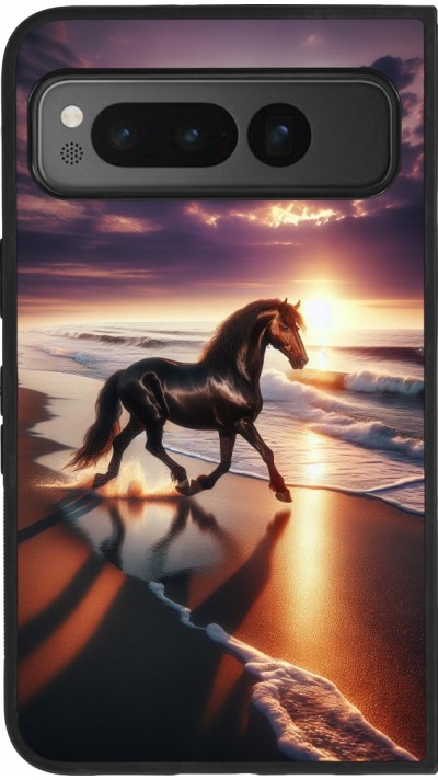 Google Pixel Fold Case Hülle - Silikon schwarz Pferd majestätisch Strand