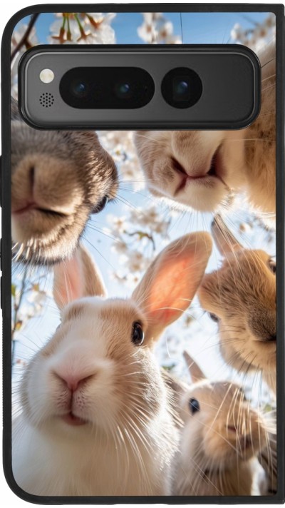 Google Pixel Fold Case Hülle - Silikon schwarz Easter 2026 Rabbits
