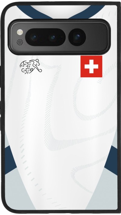 Google Pixel Fold Case Hülle - Silikon schwarz Schweiz Away personalisierbares Fussballtrikot
