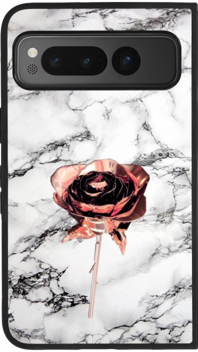 Google Pixel Fold Case Hülle - Silikon schwarz Marble Rose Gold