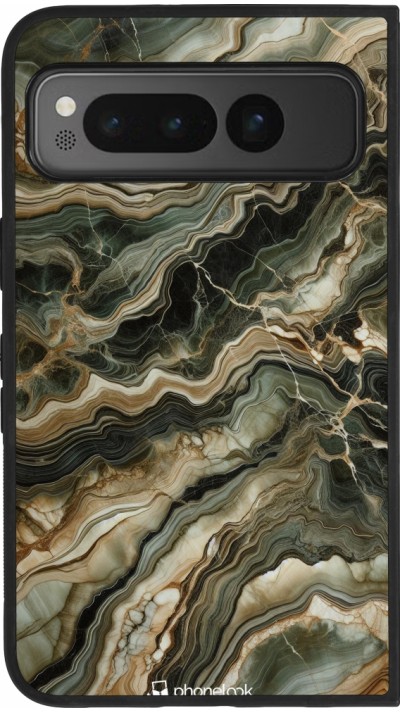 Google Pixel Fold Case Hülle - Silikon schwarz Oliv Marmor