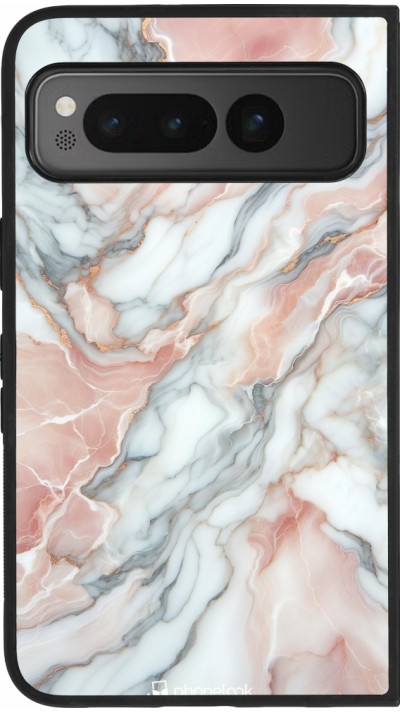 Google Pixel Fold Case Hülle - Silikon schwarz Rosa Leuchtender Marmor