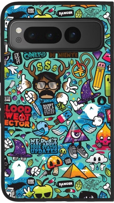 Google Pixel Fold Case Hülle - Silikon schwarz Mixed Cartoons Turquoise