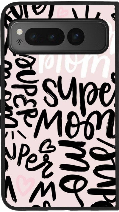 Google Pixel Fold Case Hülle - Silikon schwarz Mom 2024 Super mom