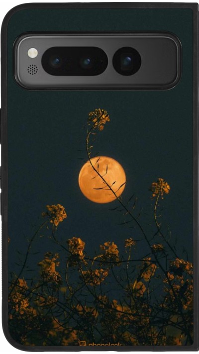 Google Pixel Fold Case Hülle - Silikon schwarz Moon Flowers