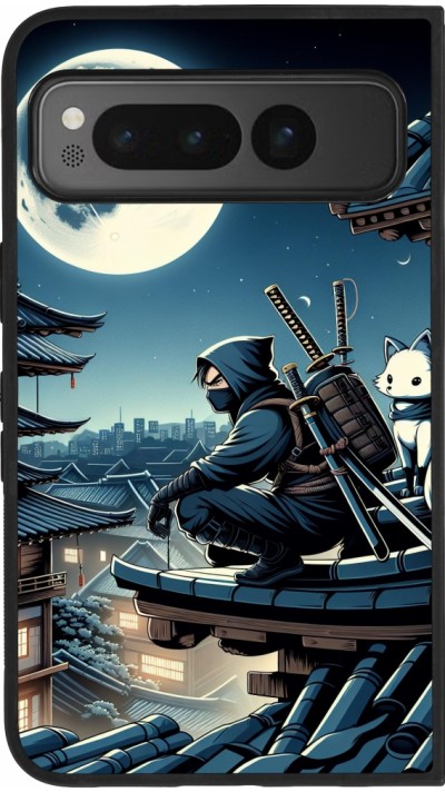 Google Pixel Fold Case Hülle - Silikon schwarz Ninja unter dem Mond