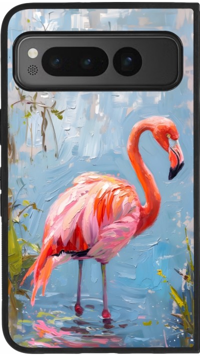Google Pixel Fold Case Hülle - Silikon schwarz Paint Flamingo