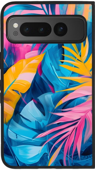 Google Pixel Fold Case Hülle - Silikon schwarz Palms Blue