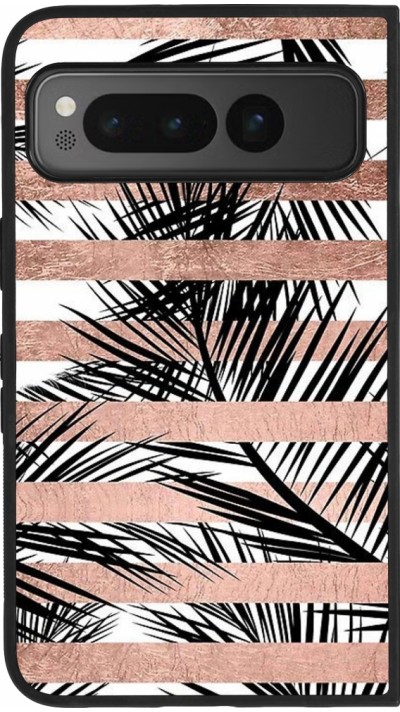 Google Pixel Fold Case Hülle - Silikon schwarz Palm trees gold stripes