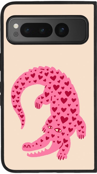 Google Pixel Fold Case Hülle - Silikon schwarz Pink crocodile 2026