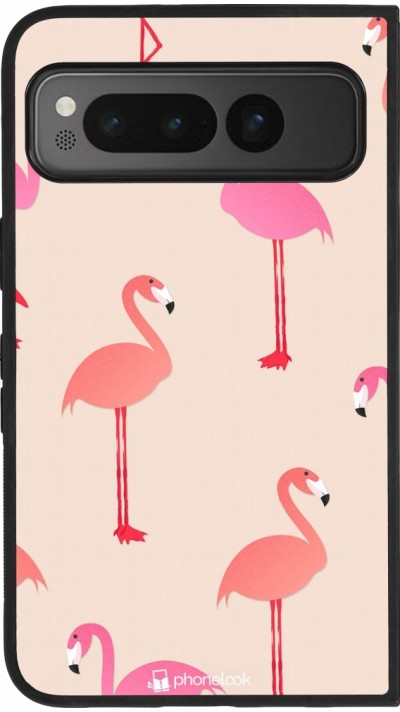Google Pixel Fold Case Hülle - Silikon schwarz Pink Flamingos Pattern