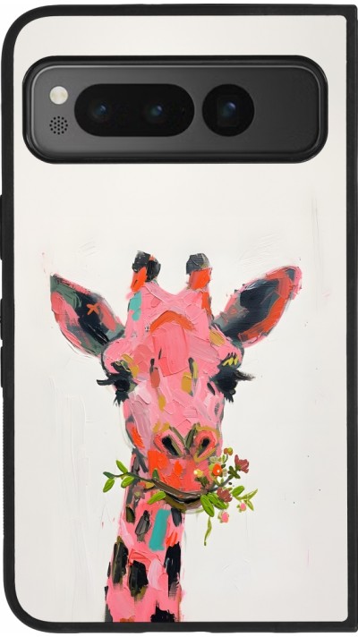 Google Pixel Fold Case Hülle - Silikon schwarz Pink Girafe Paint