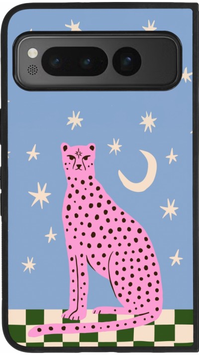 Google Pixel Fold Case Hülle - Silikon schwarz Pink leopard with stars 2026