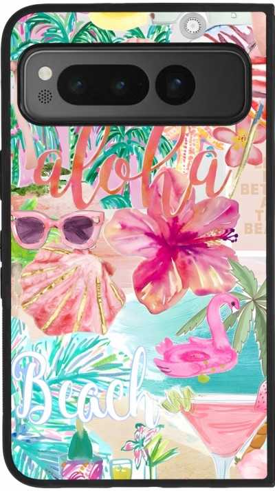 Google Pixel Fold Case Hülle - Silikon schwarz Preppy Collage Aloha