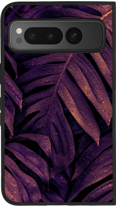 Google Pixel Fold Case Hülle - Silikon schwarz Purple Light Leaves
