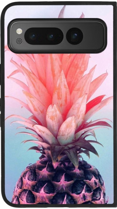 Google Pixel Fold Case Hülle - Silikon schwarz Purple Pink Pineapple
