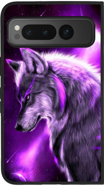 Google Pixel Fold Case Hülle - Silikon schwarz Purple Sky Wolf