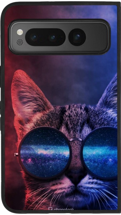 Google Pixel Fold Case Hülle - Silikon schwarz Red Blue Cat Glasses