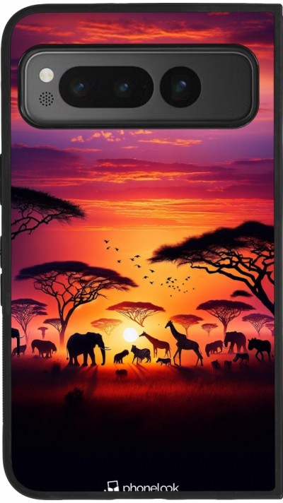 Google Pixel Fold Case Hülle - Silikon schwarz Safari Sonnenuntergang Wildtiere