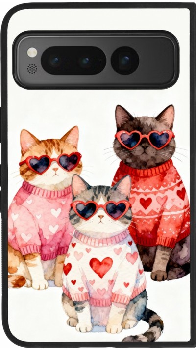 Google Pixel Fold Case Hülle - Silikon schwarz Saint Valentines Day 26 Cat Love