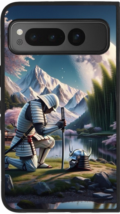 Google Pixel Fold Case Hülle - Silikon schwarz Samurai Katana Mond
