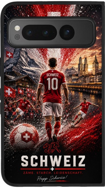 Google Pixel Fold Case Hülle - Silikon schwarz Fussball Schweiz splash 2026