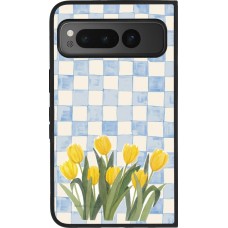 Google Pixel Fold Case Hülle - Silikon schwarz Blue vichy tulips Spring 2026