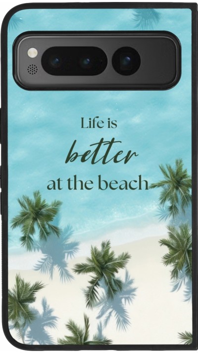 Coque Google Pixel Fold - Silicone rigide noir Summer 2025 Life is better at the beach
